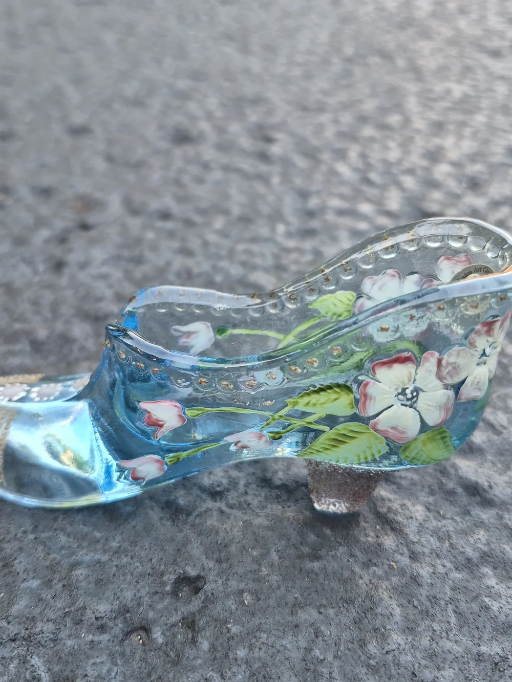 Fenton 95th Anniversary Blue Glass Decorative Shoe Figurine